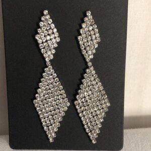 Stacked Diamond Rhinestone Dangle Pierced Earrings